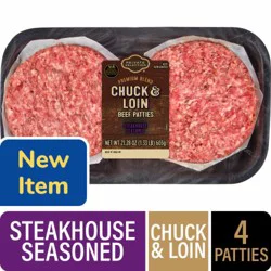 Private Selection Beef Chuck and Loin Steakhouse Blend Seasoned Patties, 4 ct / 1.33 lb