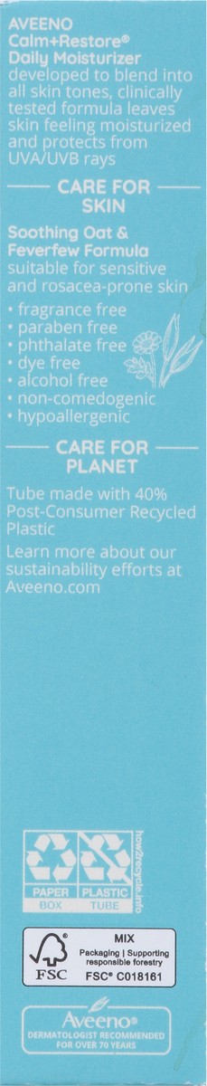 slide 3 of 10, Aveeno Calm + Restore Daily Moisturizer Mineral Sunscreen with Broad Spectrum SPF 30, for Sensitive Skin, Fragrance Free, 1.7 Fl. Oz, 1.7 oz