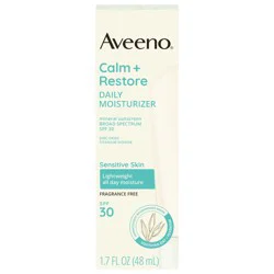 Aveeno Calm + Restore Daily Moisturizer Mineral Sunscreen with Broad Spectrum SPF 30, for Sensitive Skin, Fragrance Free, 1.7 Fl. Oz