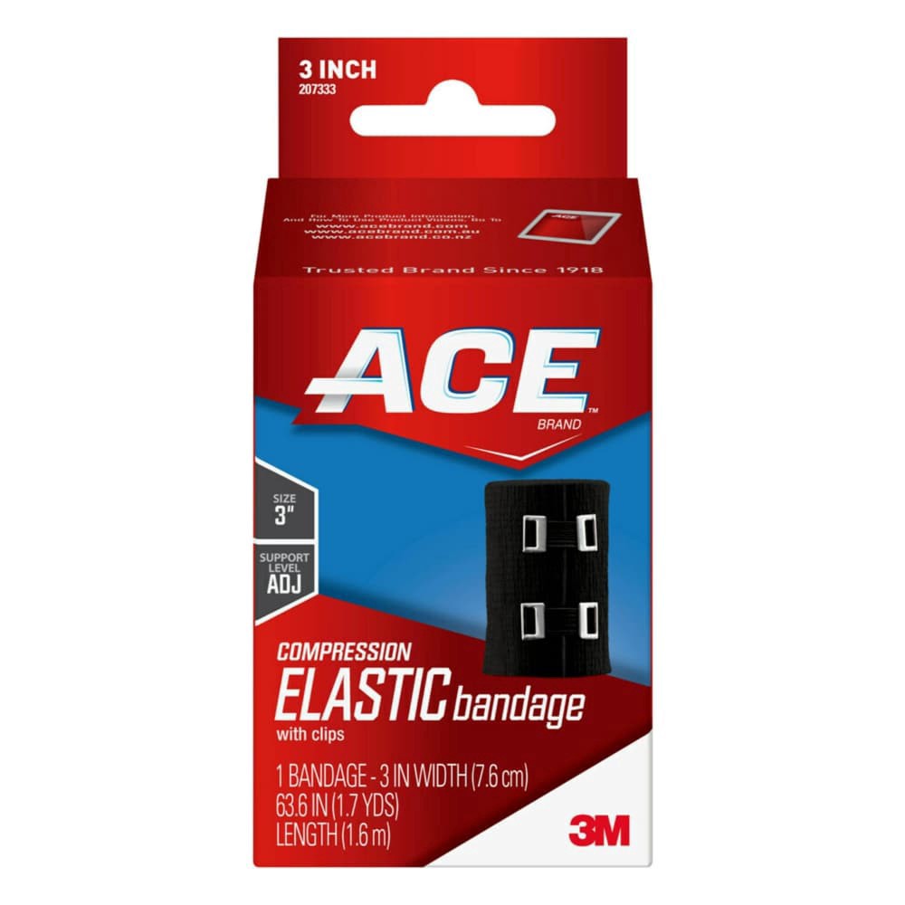 slide 4 of 6, ACE Black Compression Bandage with Metal Clips, 3 in