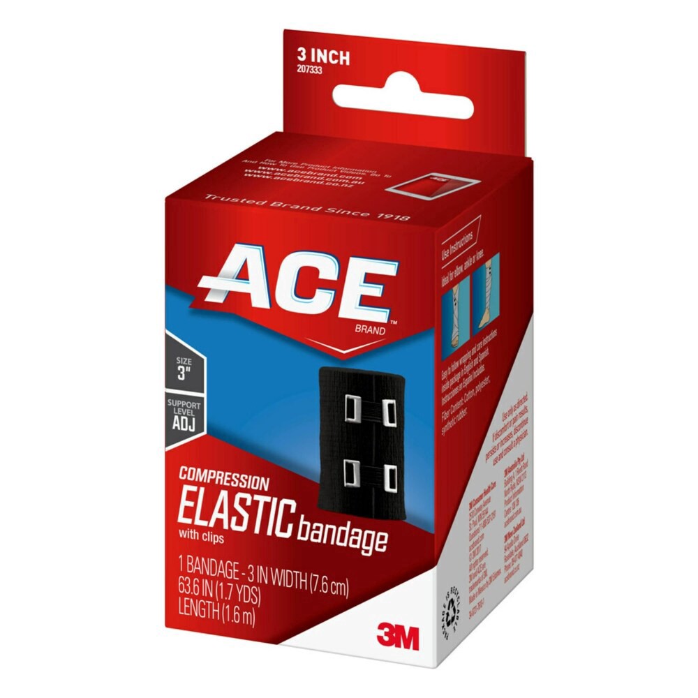 slide 6 of 6, ACE Black Compression Bandage with Metal Clips, 3 in