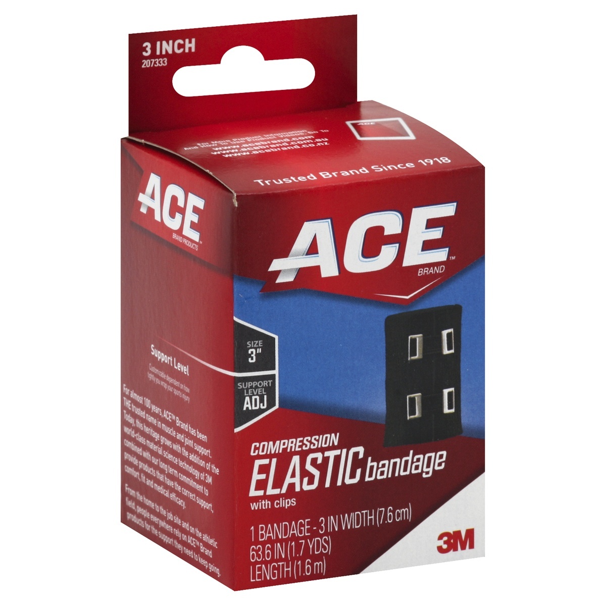 slide 1 of 4, ACE Black Compression Bandage with Metal Clips, 3 in