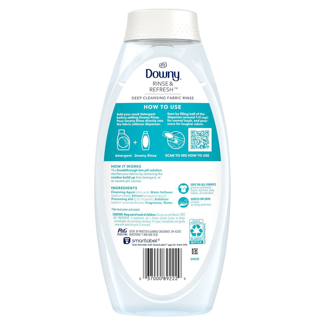 slide 7 of 9, Downy RINSE & REFRESH Laundry Odor Remover and Fabric Softener, Cool Cotton, 25.5 fl oz, Safe on ALL Fabrics, Gentle on Skin, HE Compatible, 25.5 fl oz