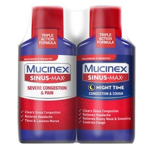 slide 1 of 1, Mucinex Sinus-Max Day/Nighttime Severe Congestion Relief Liquid, 12 Oz, 12 oz