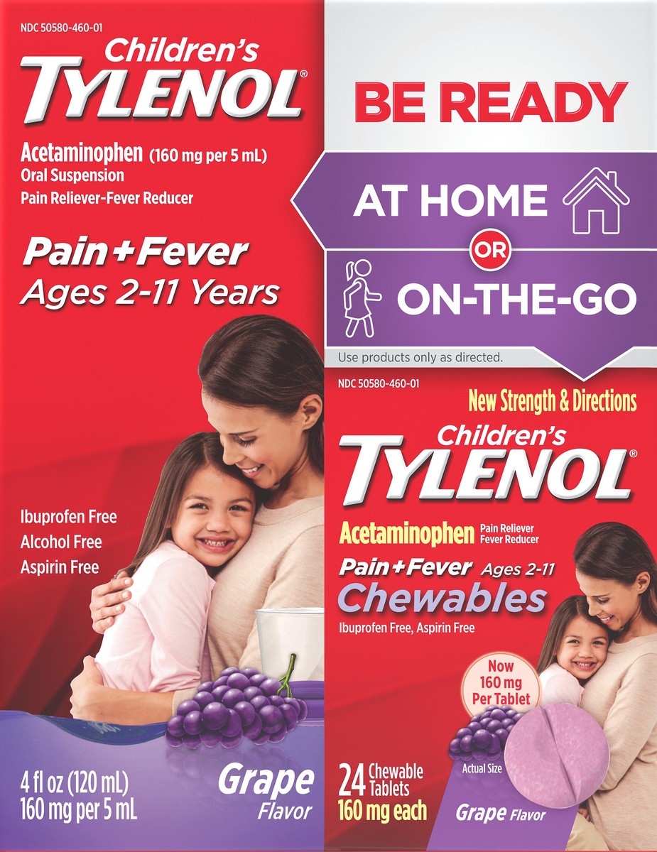 slide 4 of 7, Children's Tylenol Pack With Liquid Oral Suspension And Grape Chewables, 24 ct