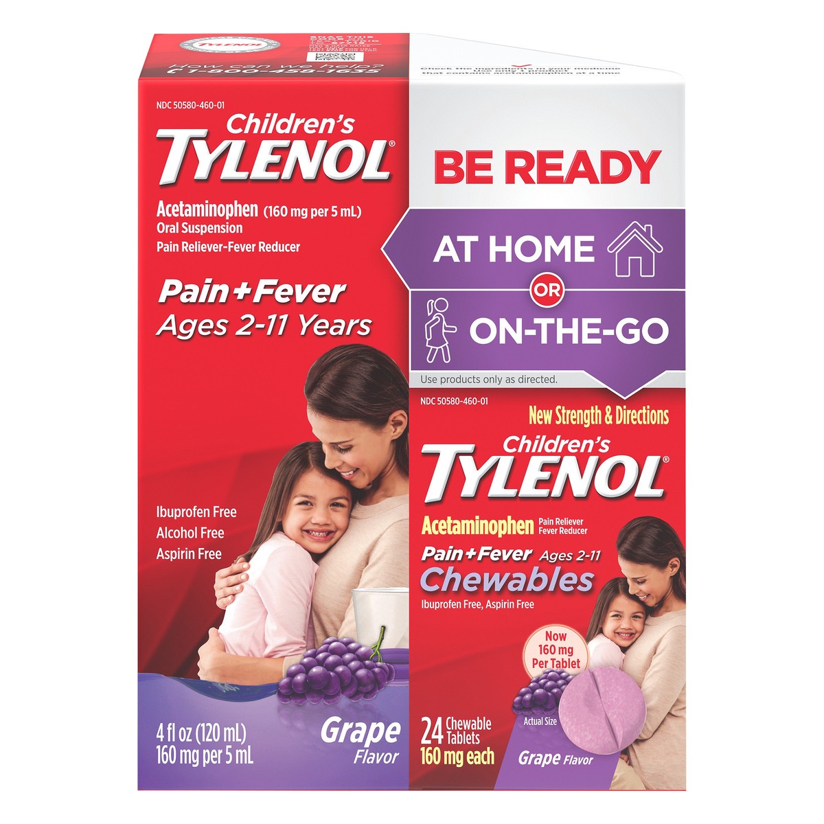 slide 1 of 7, Children's Tylenol Pack With Liquid Oral Suspension And Grape Chewables, 24 ct