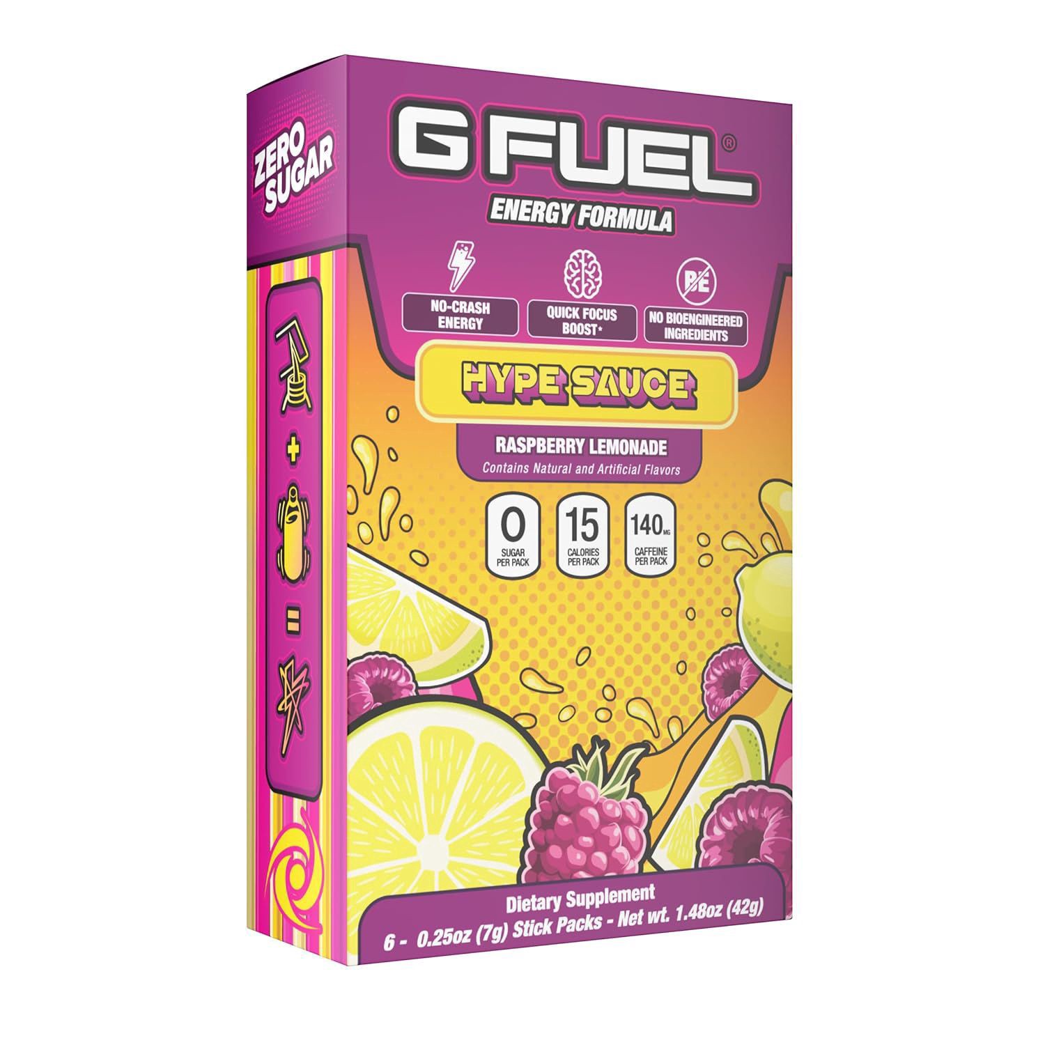 slide 1 of 1, G-Fuel Gfuel, Hype Sauce Energy Formula Raspberry Lemonade 6 Ct, 1.48 Oz, 0.25 oz