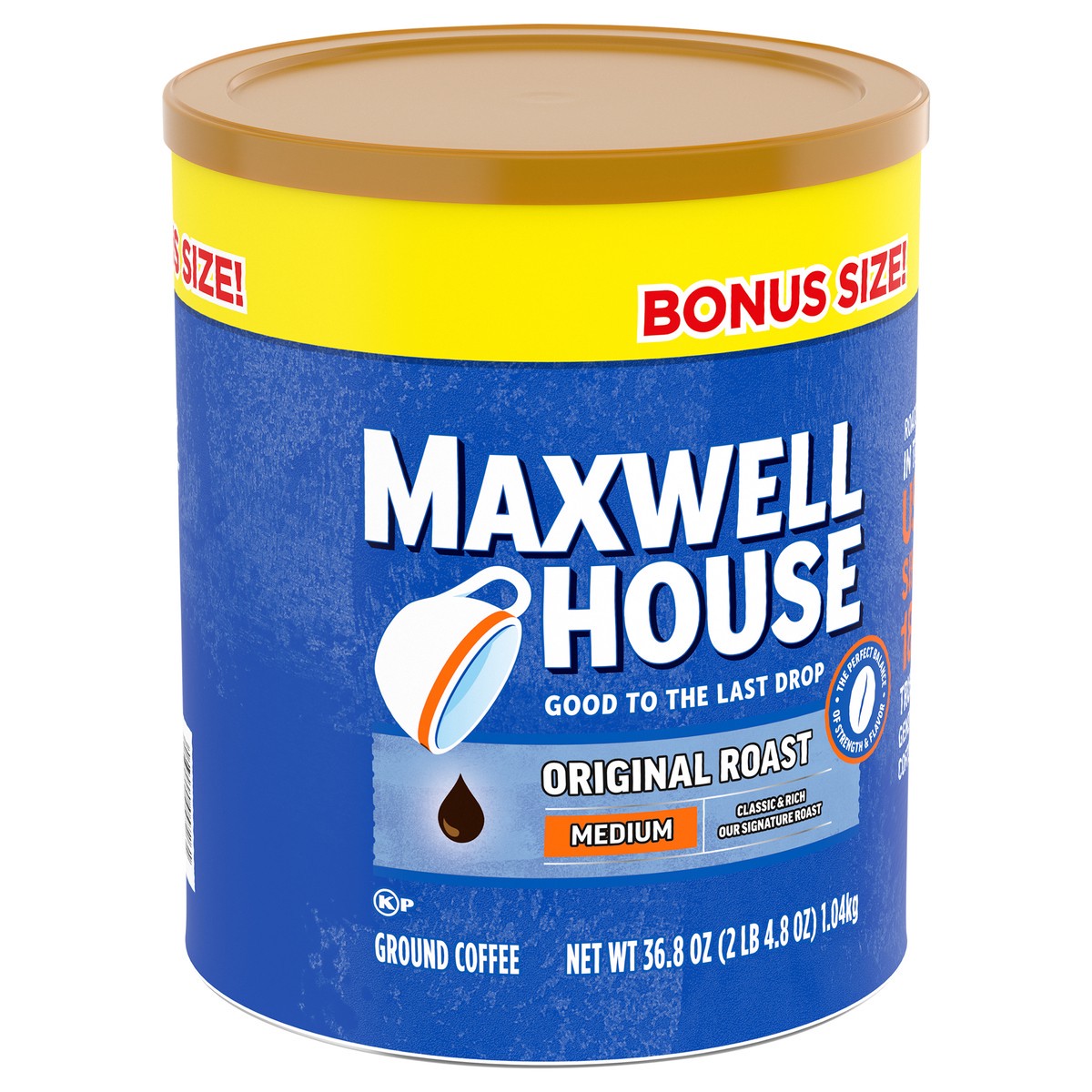 slide 6 of 9, Maxwell House The Original Roast Medium Roast Ground Coffee Bonus Size, 36.8 oz Canister, 30.6 oz