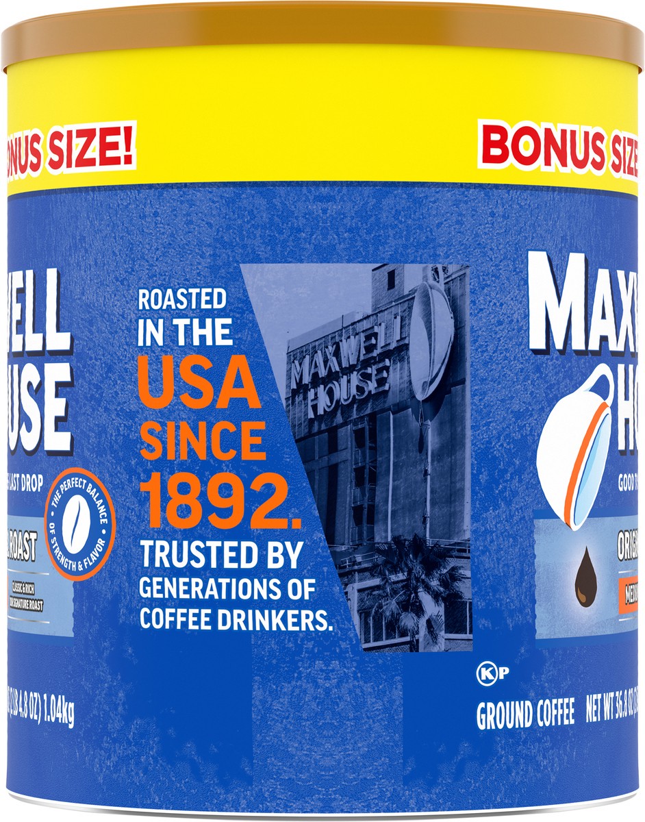 slide 5 of 9, Maxwell House The Original Roast Medium Roast Ground Coffee Bonus Size, 36.8 oz Canister, 30.6 oz