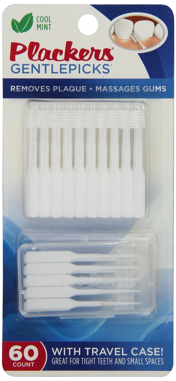 slide 1 of 1, Plackers Gentle Picks with Travel Case in Cool Mint Flavor, 60 ct