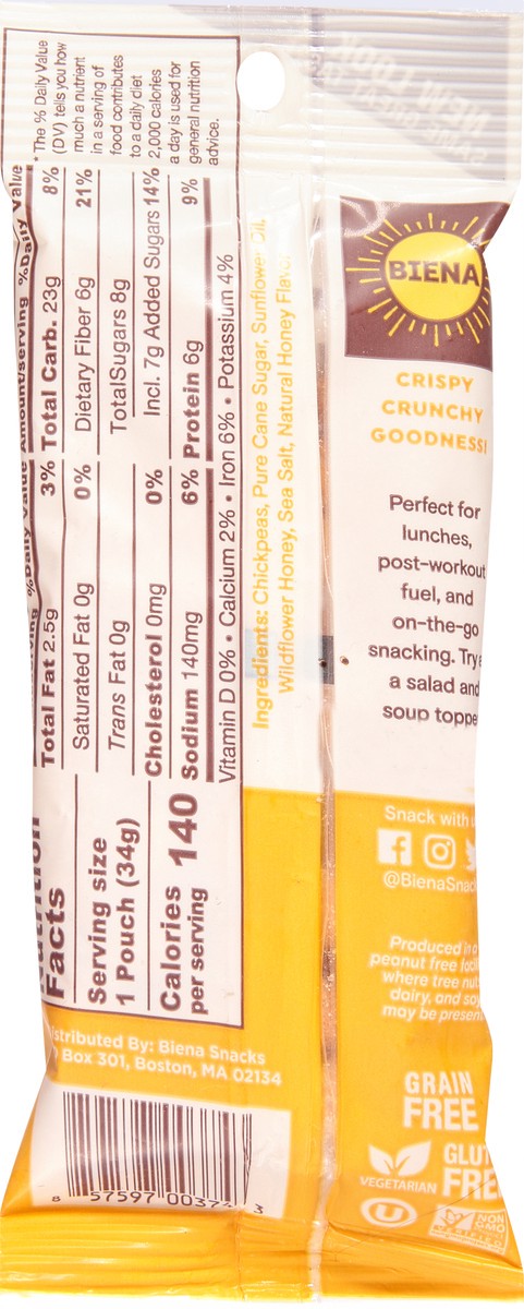 slide 5 of 9, Biena Honey Roasted Chickpea Snacks 1.2 oz, 1.2 oz