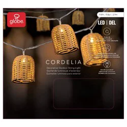 Globe Electric 10Ft Plug-In Outdoor Plastic Rattan Shade Led String Lights