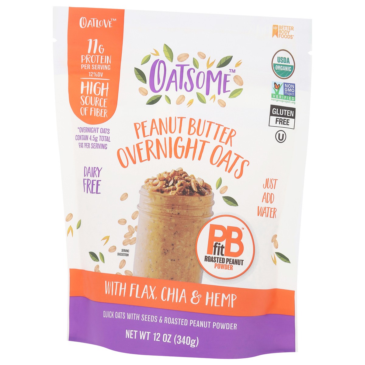 slide 9 of 14, Oatsome Dairy Free Peanut Butter Overnight Oats with Flax, Chia & Hemp 12 oz, 12 oz