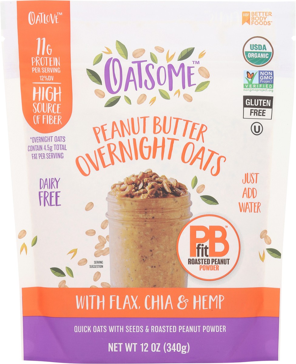 slide 13 of 14, Oatsome Dairy Free Peanut Butter Overnight Oats with Flax, Chia & Hemp 12 oz, 12 oz