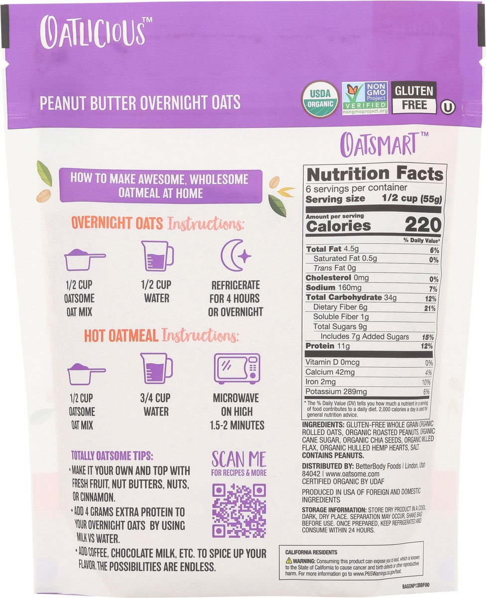 slide 6 of 14, Oatsome Dairy Free Peanut Butter Overnight Oats with Flax, Chia & Hemp 12 oz, 12 oz