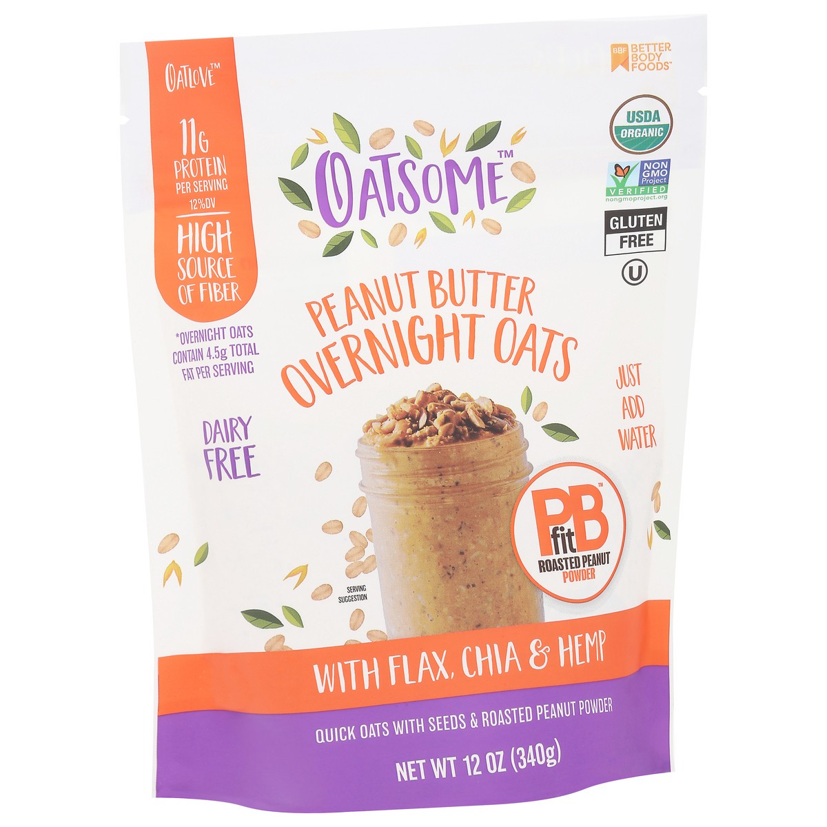 slide 8 of 14, Oatsome Dairy Free Peanut Butter Overnight Oats with Flax, Chia & Hemp 12 oz, 12 oz