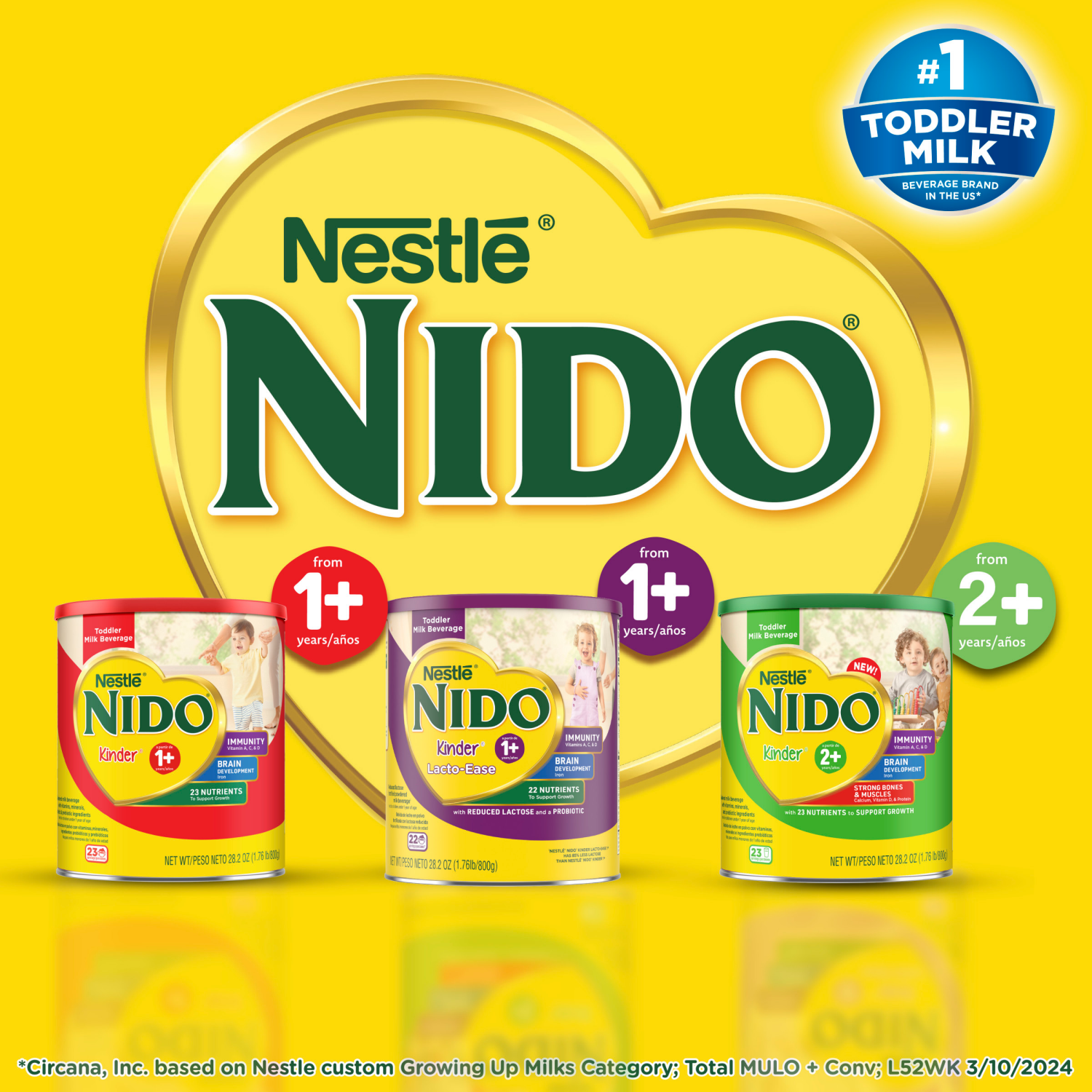 slide 5 of 8, Nido Nestle NIDO Kinder 1+ Toddler Powdered Milk Beverage - Canister - Shelf Stable Toddler Drink 56.3 oz., 56.3 oz