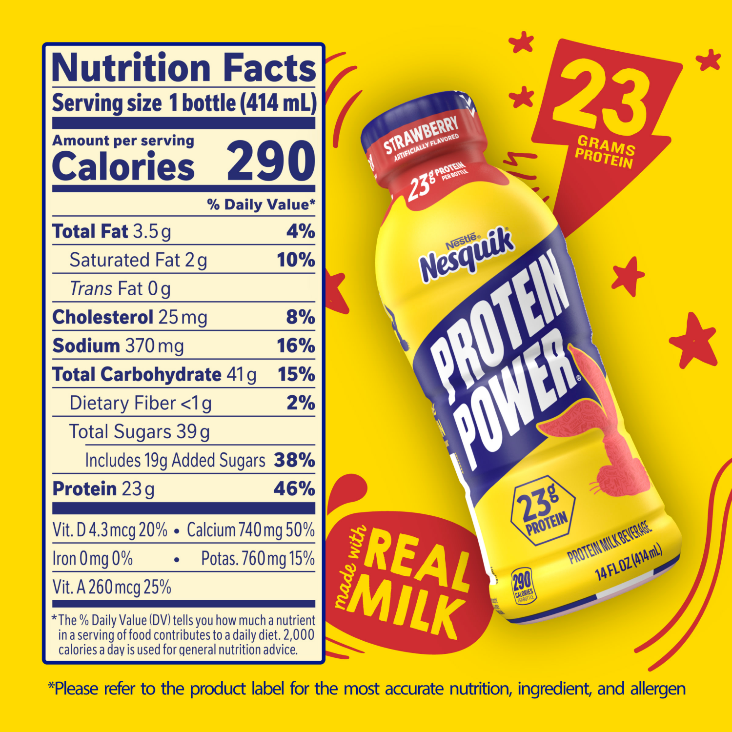 slide 2 of 8, Nesquik Protein Power Strawberry Protein Milk Drink, Ready to Drink 14 fl oz., 14 oz