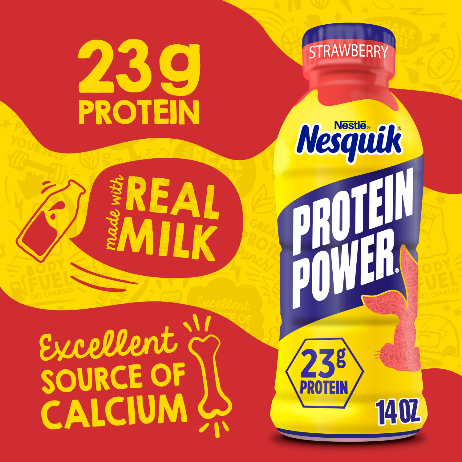 slide 7 of 8, Nesquik Protein Power Strawberry Protein Milk Drink, Ready to Drink 14 fl oz., 14 oz