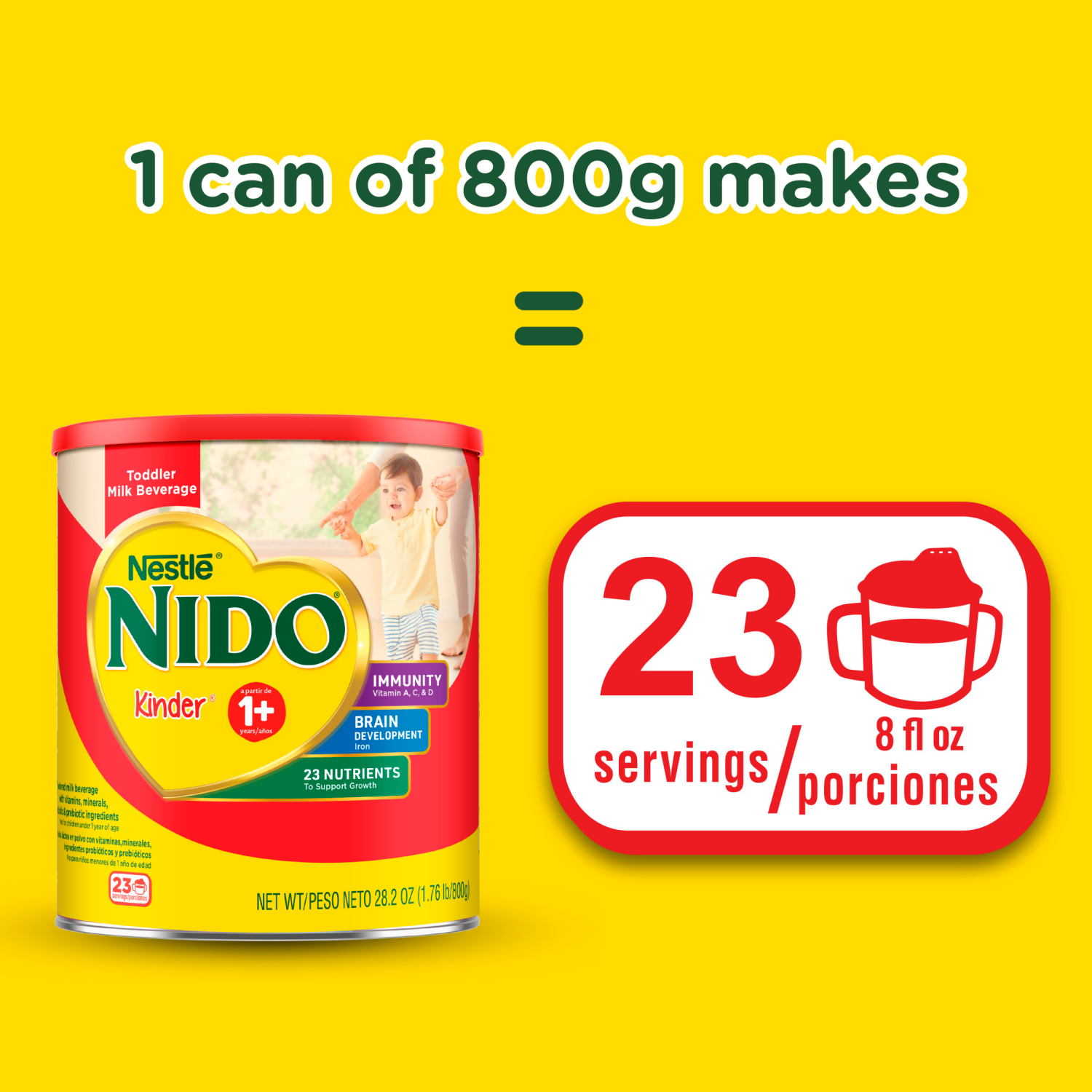 slide 4 of 8, Nido Nestlé NIDO Kinder Toddler Milk Beverage Powder Mix, 1 + Years, 23 Servings per Container, 276 Total Servings, 12 Pack, 28.20 oz