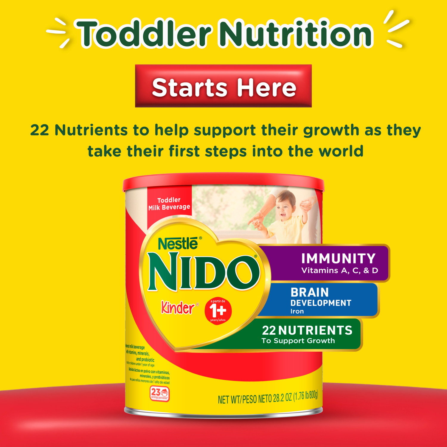 slide 6 of 8, Nido Nestlé NIDO Kinder Toddler Milk Beverage Powder Mix, 1 + Years, 23 Servings per Container, 276 Total Servings, 12 Pack, 28.20 oz