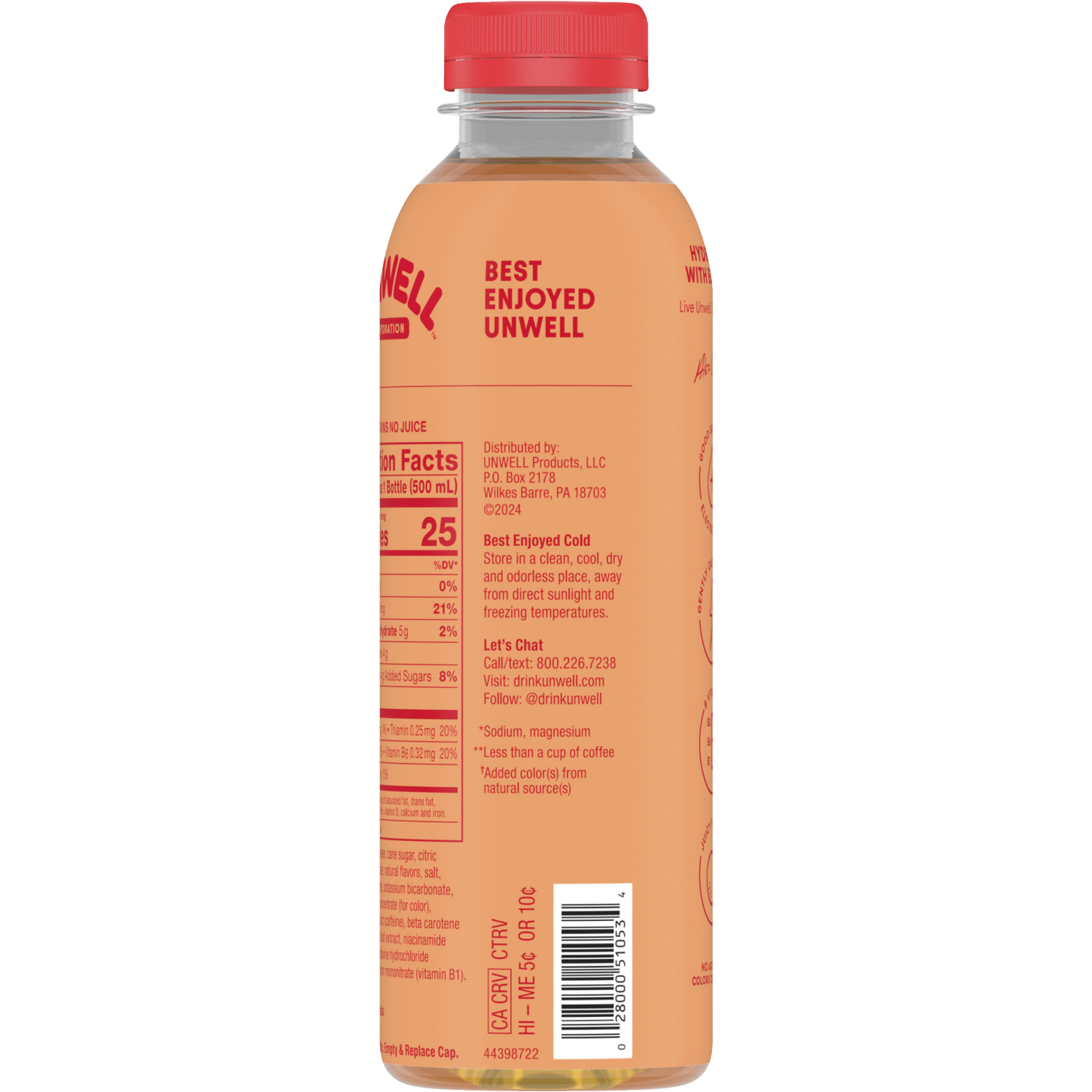 slide 2 of 3, Unwell Hydration Enhanced Electrolyte Beverage Rapid Hydration + Focus – Orange Hibiscus, 16.9 fl oz