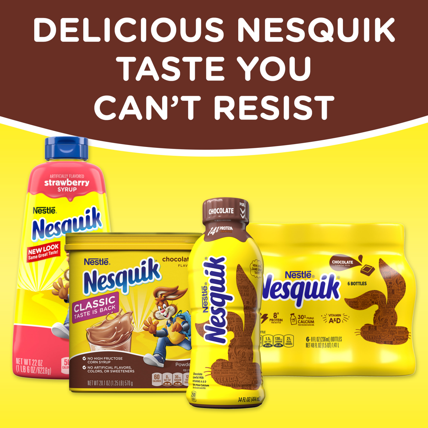 slide 4 of 8, NESQUIK Chocolate Flavor Powder Drink Mix Canister 38 oz., 38 oz