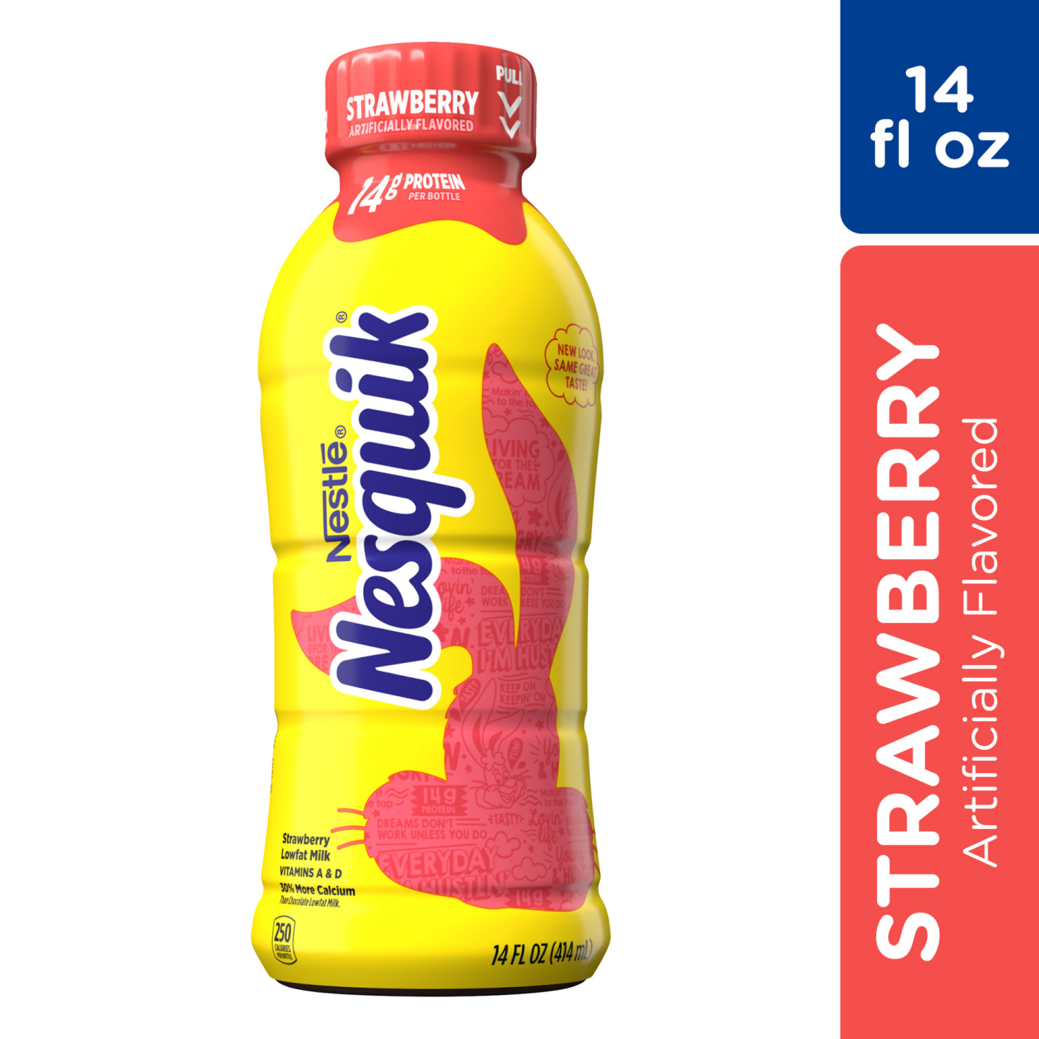 slide 1 of 5, Nesquik Strawberry Flavored Lowfat Milk, Ready to Drink 14 fl oz., 14 fl oz