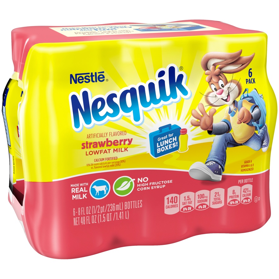 slide 2 of 8, Nesquik Strawberry Ready To Drink Low Fat Milk, 48 oz