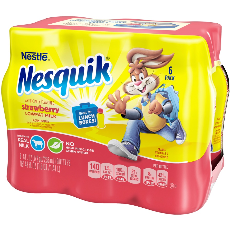 slide 3 of 8, Nesquik Strawberry Ready To Drink Low Fat Milk, 48 oz