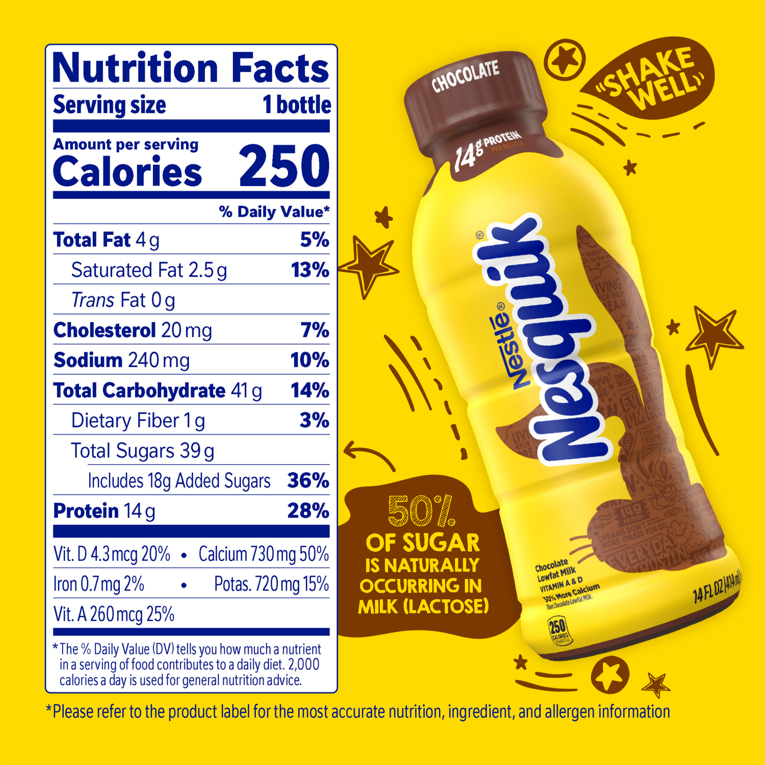 slide 2 of 8, Nesquik Chocolate Lowfat Milk, Ready to Drink 14 fl oz., 14 fl oz