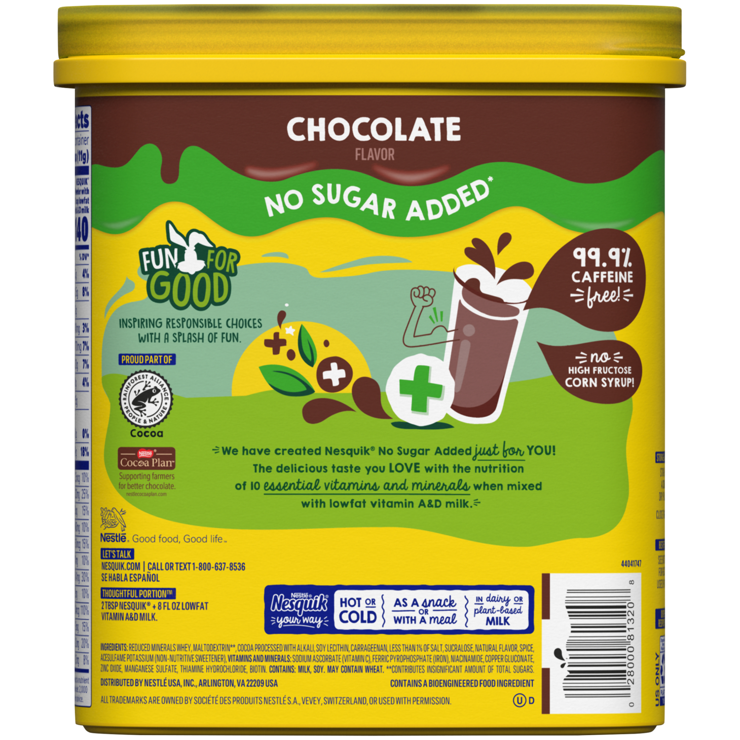 slide 2 of 8, NESQUIK NESQUIK No Sugar Added Chocolate Cocoa Powder, 16 oz. Tub, 16 oz