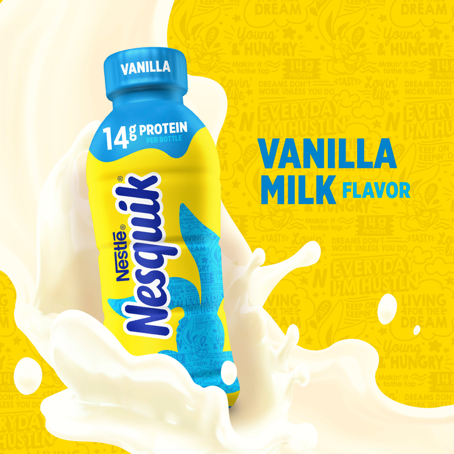 slide 4 of 5, Nesquik Vanilla Flavored Lowfat Milk, Ready to Drink 14 fl oz., 14 oz