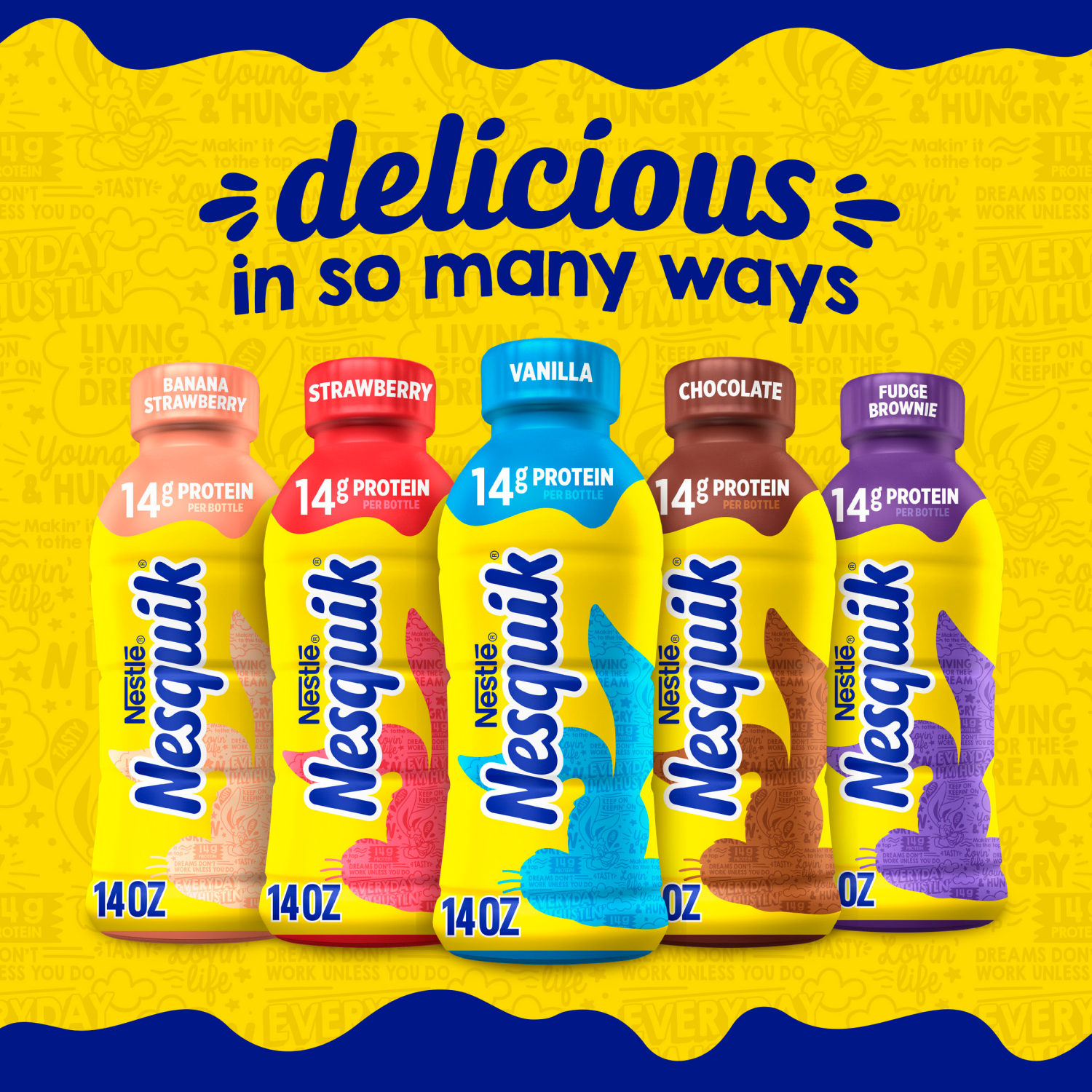 slide 5 of 5, Nesquik Vanilla Flavored Lowfat Milk, Ready to Drink 14 fl oz., 14 oz