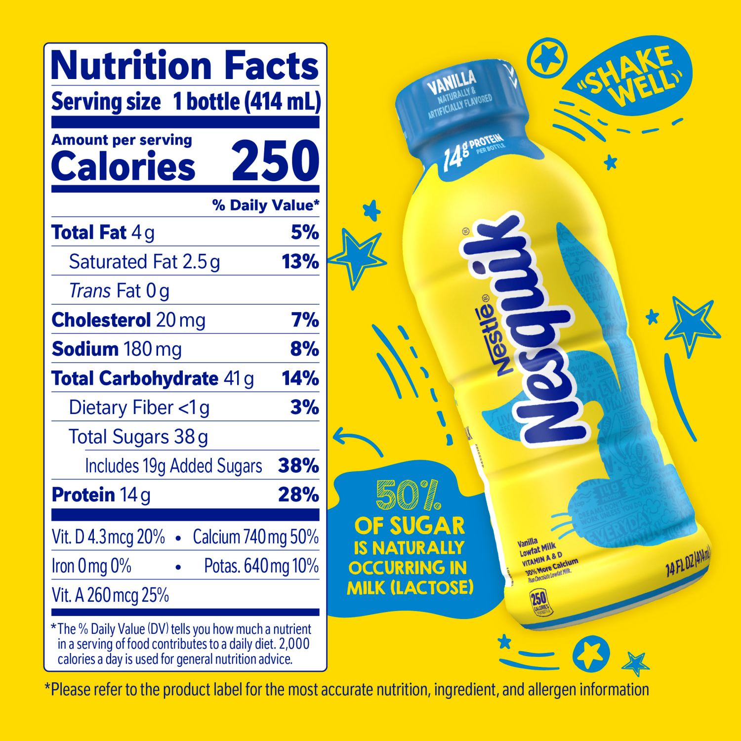slide 8 of 8, Nesquik Vanilla Flavored Lowfat Milk, Ready to Drink 14 fl oz., 14 oz