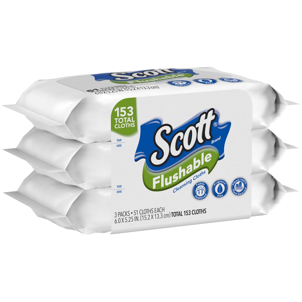 slide 2 of 3, Scott Naturals Flip Top Flushable Cleansing Cloths, 3 pk; 51 ct