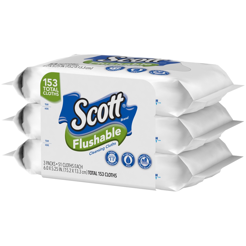 slide 3 of 3, Scott Naturals Flip Top Flushable Cleansing Cloths, 3 pk; 51 ct