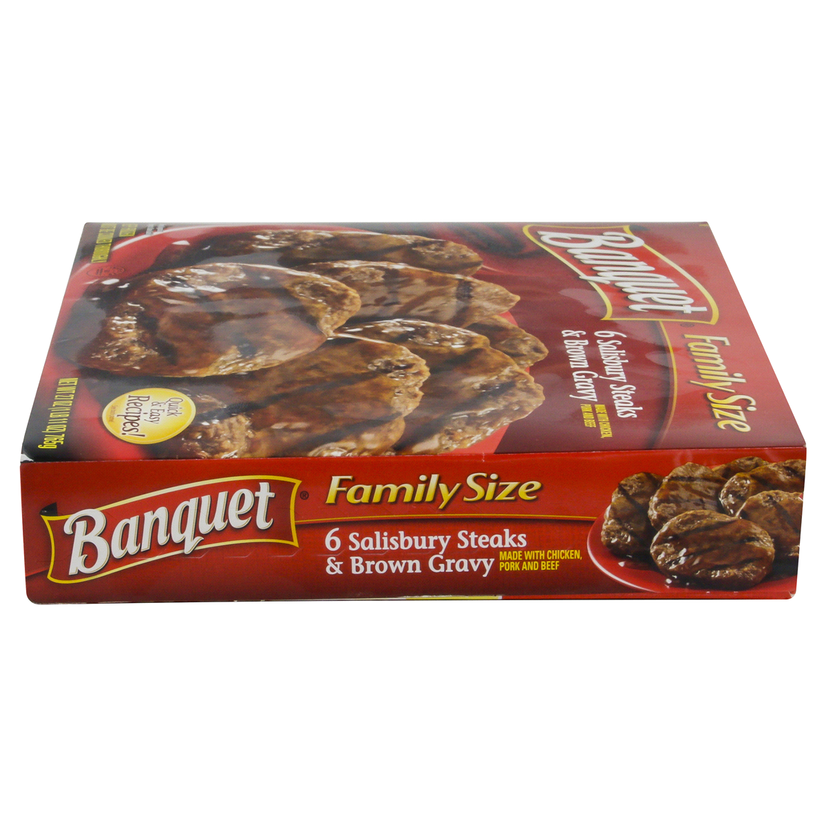 slide 5 of 6, Banquet Family Size Salisbury Steaks and Brown Gravy, Frozen Meal, 27 OZ, 6 ct