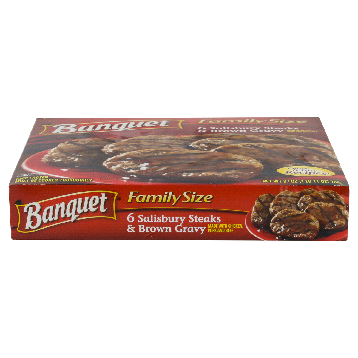 slide 3 of 6, Banquet Family Size Salisbury Steaks and Brown Gravy, Frozen Meal, 27 OZ, 6 ct