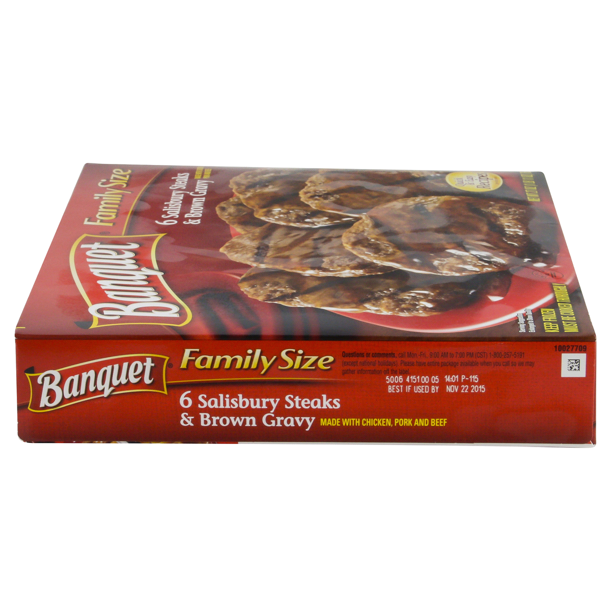 slide 4 of 6, Banquet Family Size Salisbury Steaks and Brown Gravy, Frozen Meal, 27 OZ, 6 ct