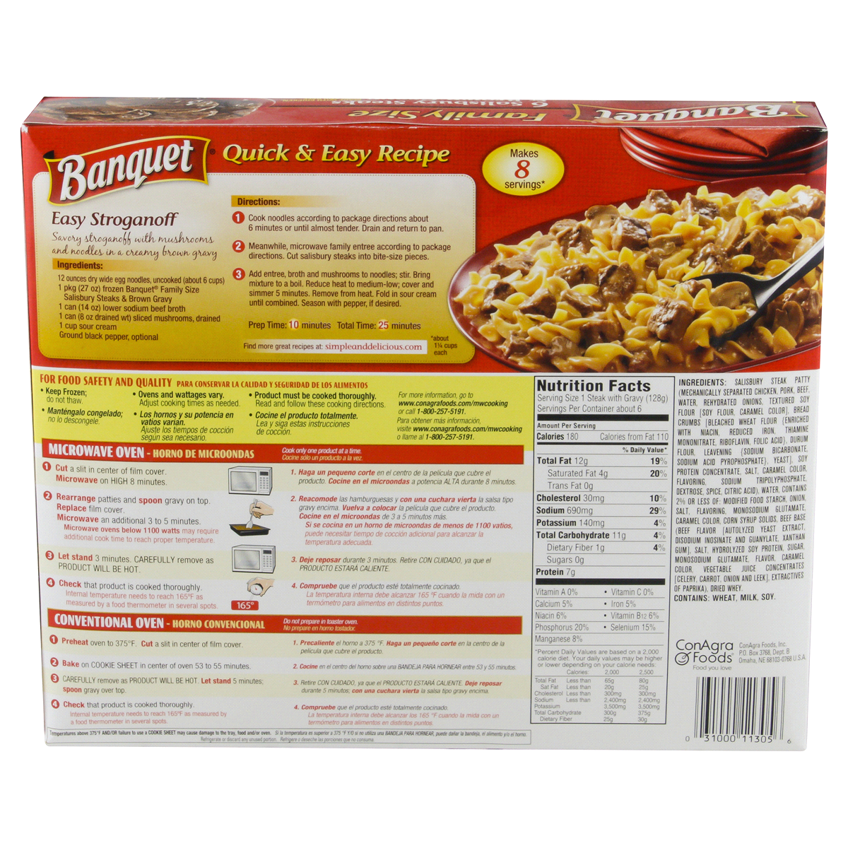 slide 6 of 6, Banquet Family Size Salisbury Steaks and Brown Gravy, Frozen Meal, 27 OZ, 6 ct