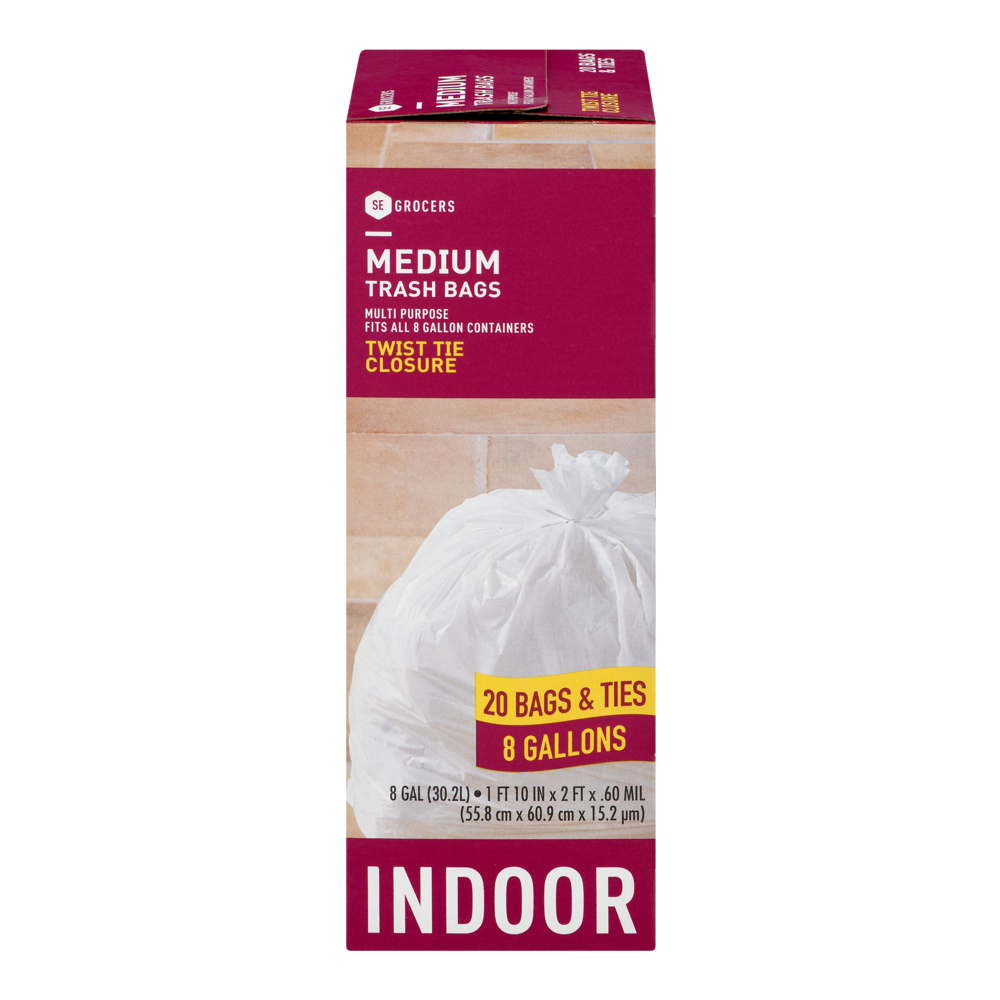 slide 1 of 1, SE Grocers Medium Trash Bags Twist Tie Closure Indoor, 20 ct