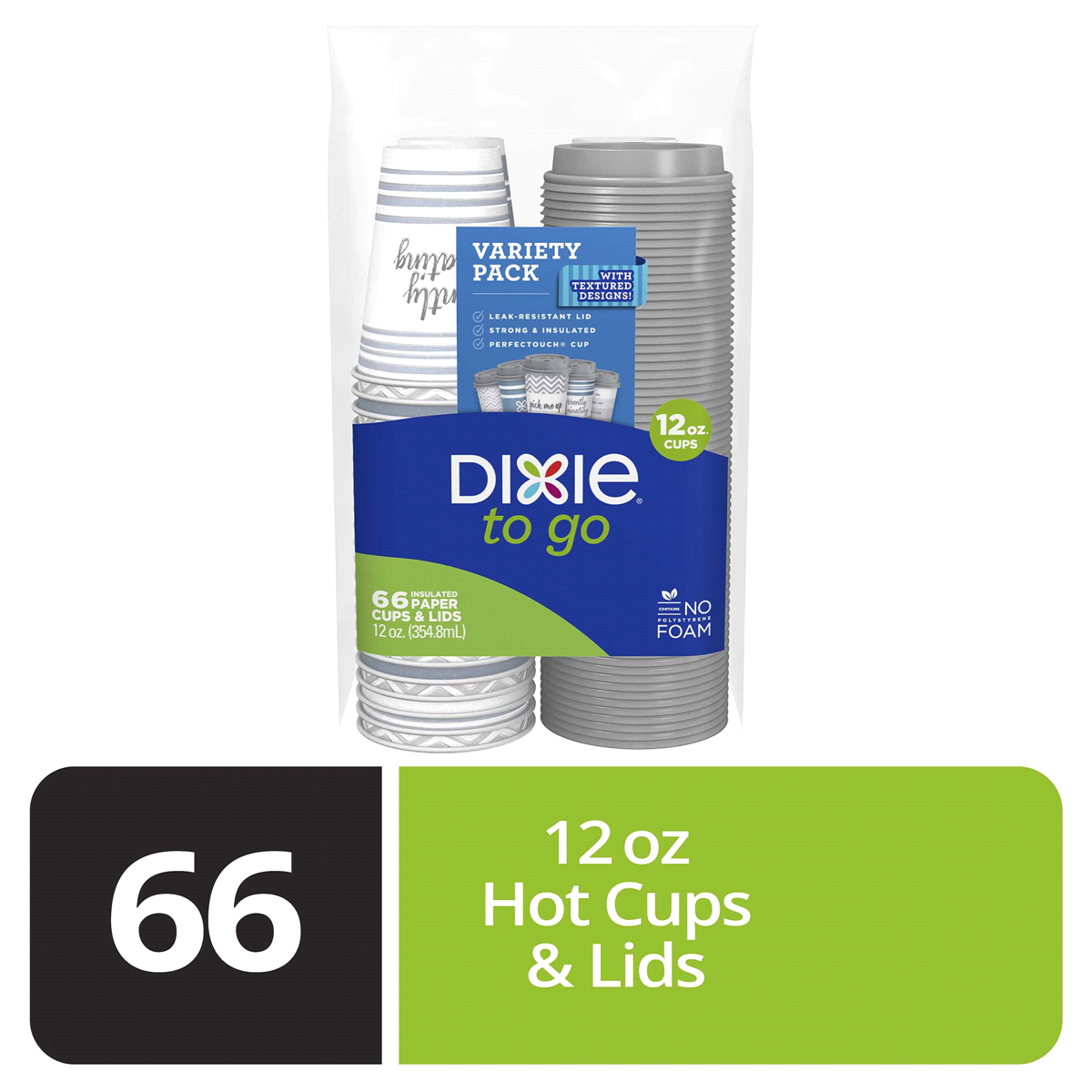 slide 1 of 1, Dixie To Go 12 Ounce Insulated Paper Cups & Lids Variety Pack 66 ea, 66 ct