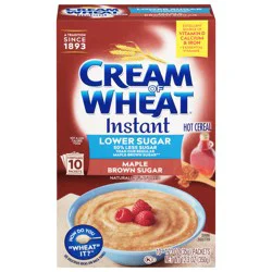 Cream of Wheat Lower Sugar Instant Maple Brown Sugar Hot Cereal, 10 count, 1.23 oz each