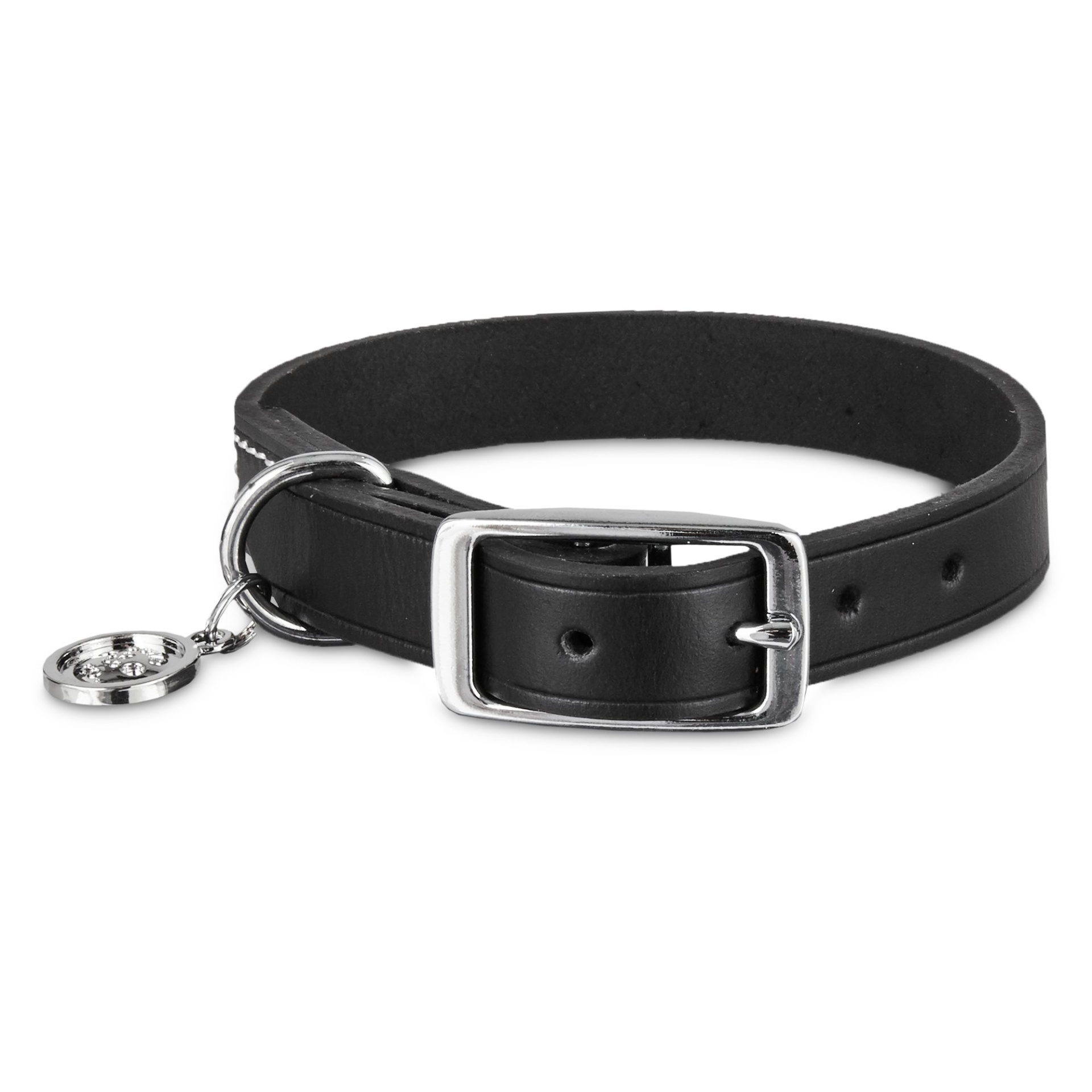 slide 1 of 1, Bond & Co. Black Leather Dog Collar, SM