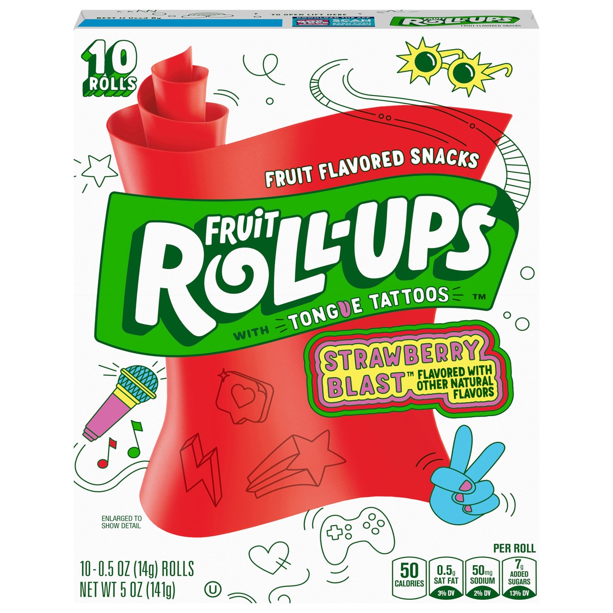 slide 1 of 8, Fruit Roll-Ups Fruit Flavored Snacks, Strawberry Blast, 0.5 oz, 10 ct, 10 ct