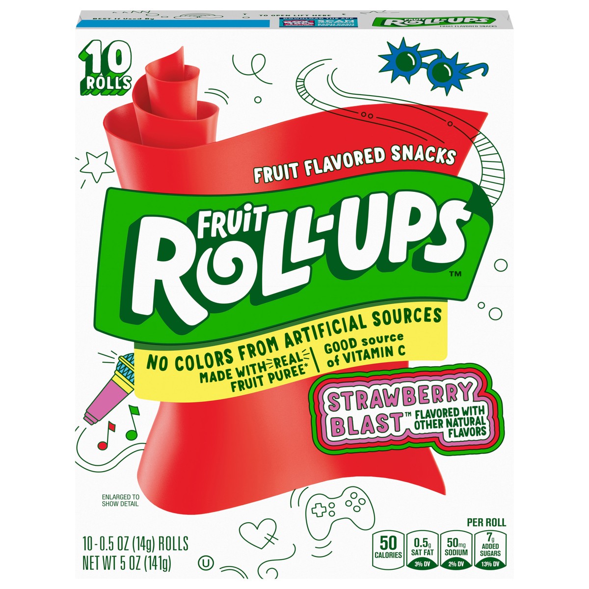 slide 1 of 8, Fruit Roll-Ups Fruit Flavored Snacks, Strawberry Blast, 0.5 oz, 10 ct, 10 ct
