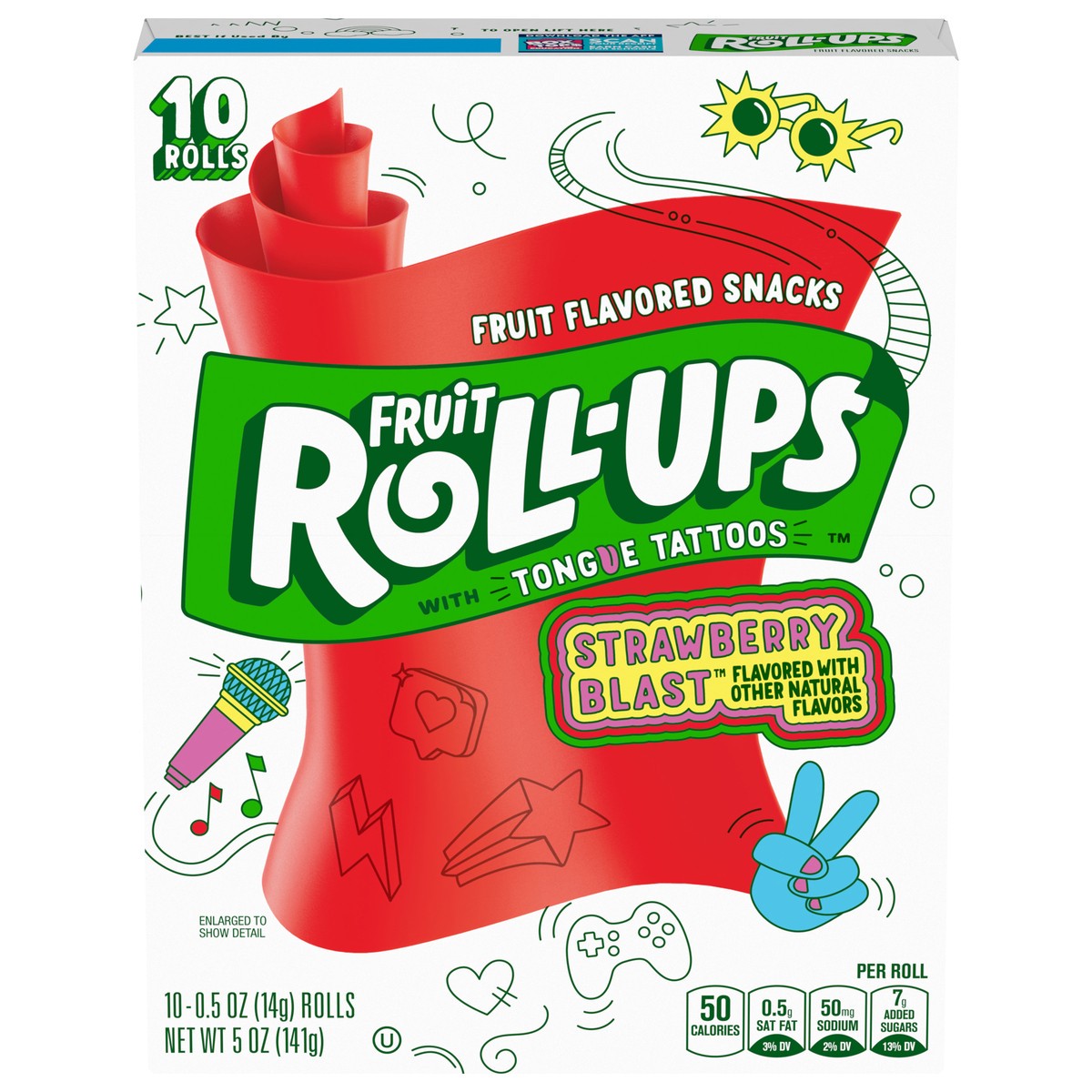 slide 1 of 8, Fruit Roll-Ups Fruit Flavored Snacks, Strawberry Blast, 0.5 oz, 10 ct, 10 ct