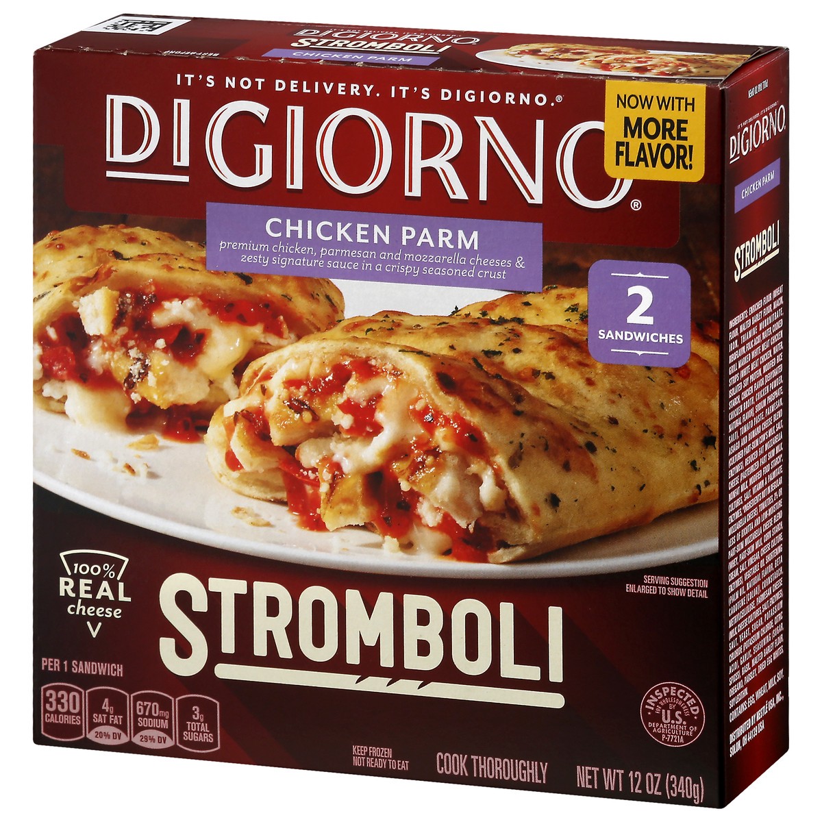 slide 5 of 10, DIGIORNO Stromboli Chicken Parm Frozen Sandwiches - 2 Count Chicken Sandwich Pizza Snacks, 12 oz