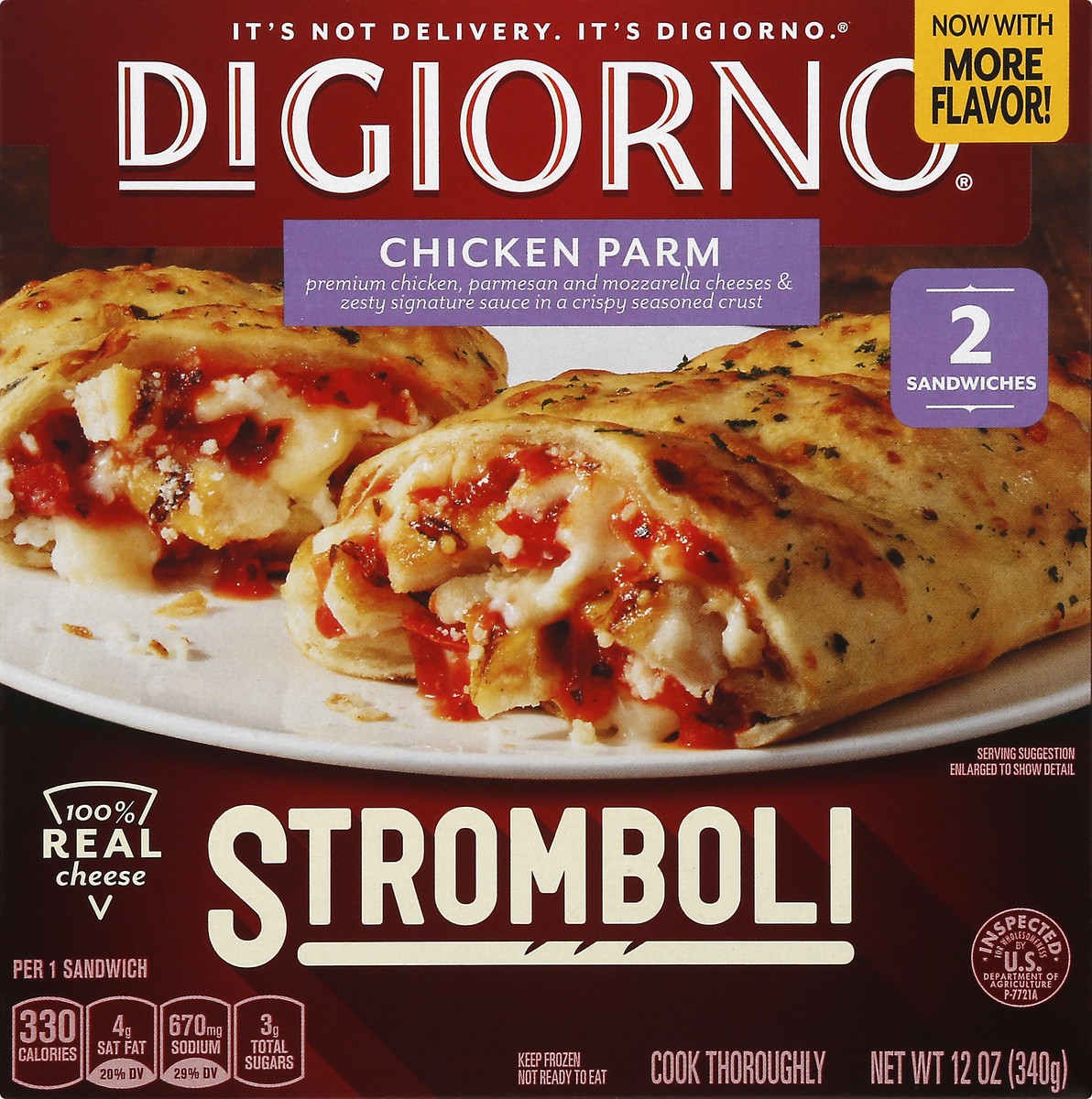 slide 4 of 10, DIGIORNO Stromboli Chicken Parm Frozen Sandwiches - 2 Count Chicken Sandwich Pizza Snacks, 12 oz